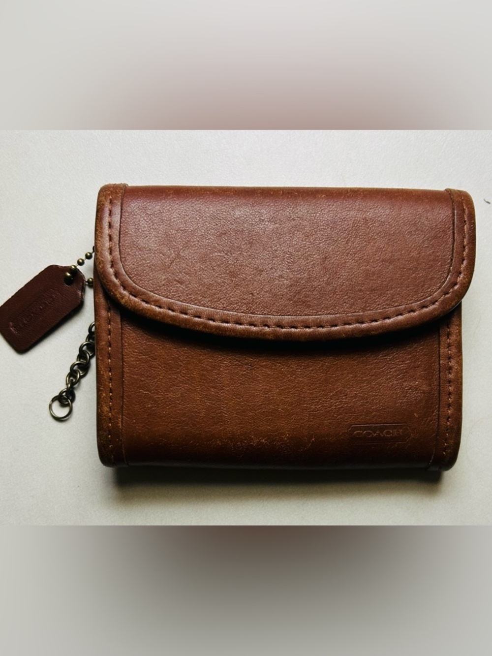 Vintage Coach 7219 British  Brown Leather Mini Wallet with hangtag coin purse
